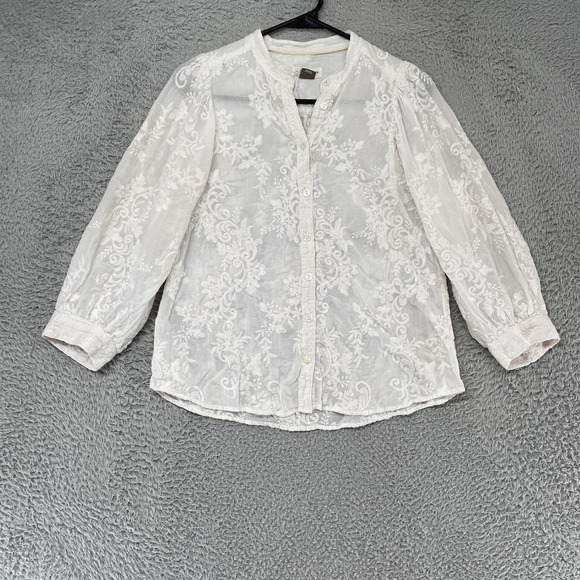 Pilcro Tops - Pilcro Anthropologie Blouse Womens Small White Sheer Embroidered Boho Top